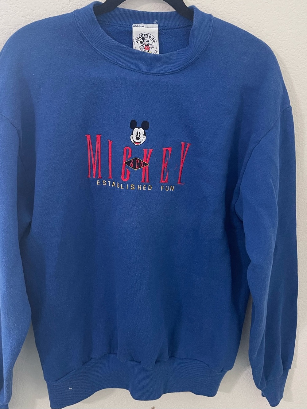 Vintage 1990’s Mickey Mouse Blue Crewneck Sweatshirt - Mickey Established Fun